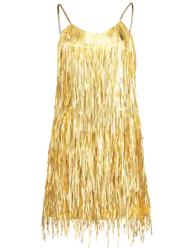 a women's gold fringe skirt