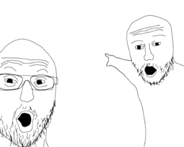 a drawing of two men with one pointing at the camera
