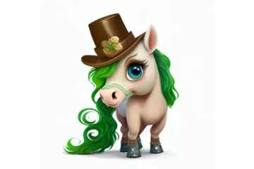 a cartoon horse wearing a top hat and green hair