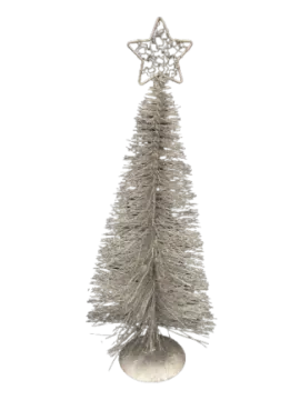 a silver christmas tree with a star on top