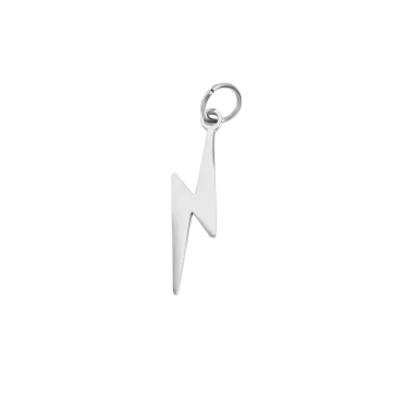 a silver lightning bolt charm on a white background