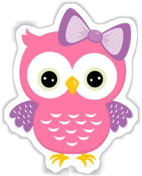 a pink and purple owl with a bow on its head