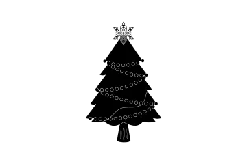 a black and white illustration of a christmas tree