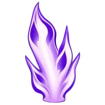 a purple flame on a white background