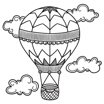 a hot - air balloon flying through the clouds