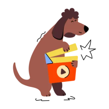 a brown dog carrying a box of books