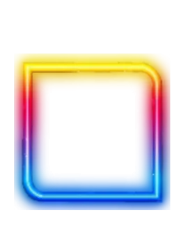 a square neon sign with a white background