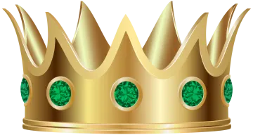 a gold crown with emerald stones