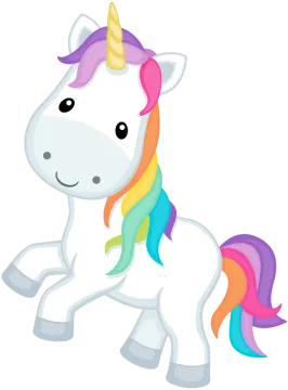 a cartoon unicorn with a rainbow mane