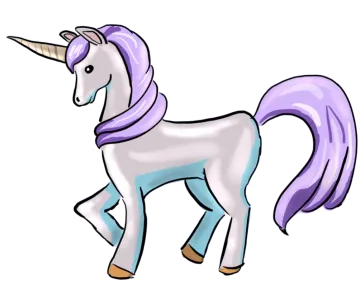 a drawing of a unicorn with a purple mane