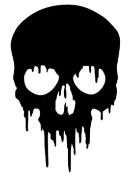a black skull with dripping paint on it