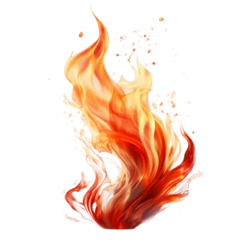 a red and yellow fire on a white background