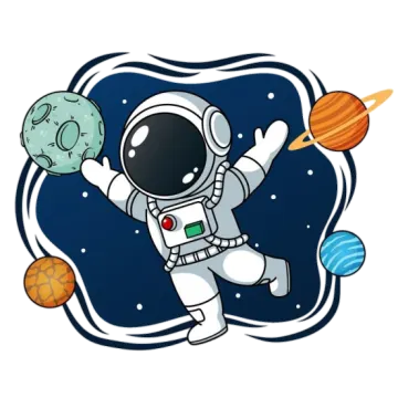 an astronaut in space with planets and stars