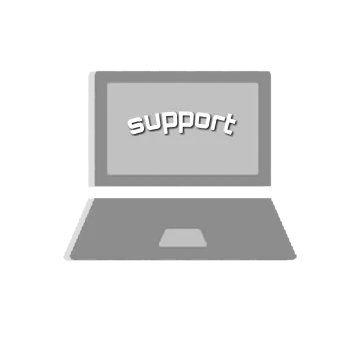 a laptop with the word support on it