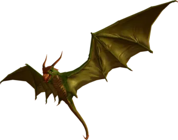 a green dragon flying through the air