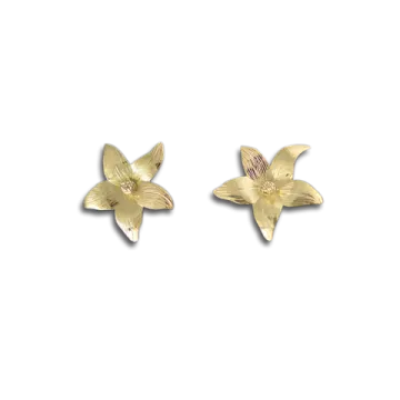 a pair of gold flower earrings
