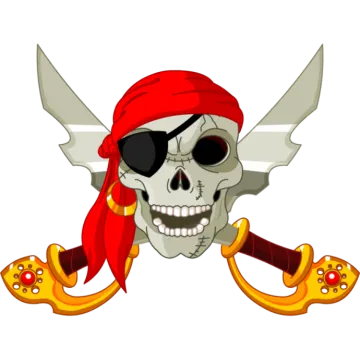 a pirate skull with red banda and two crossed swords