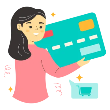 a woman holding a credit card