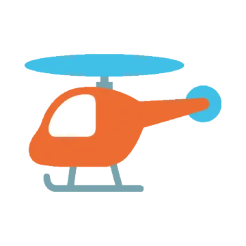 an orange helicopter with a blue propeller