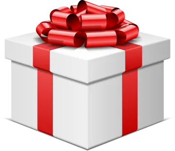 a white gift box with red ribbon and bow