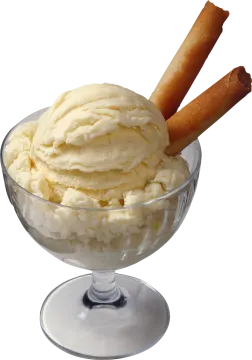 a bowl of ice cream with two sticks in it