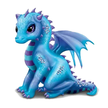 a blue and purple dragon sitting on the ground