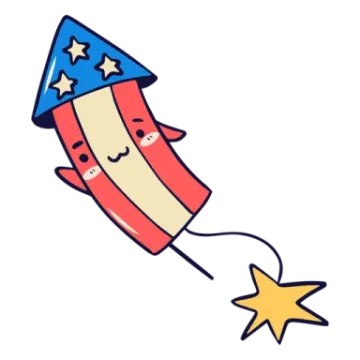 a red, white and blue kite with stars on it