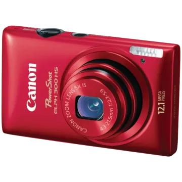 a red digital camera on a white background
