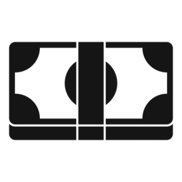a black and white icon of two dollar bills