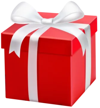 a red gift box with a white bow