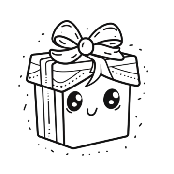 a black and white drawing of a box with a bow