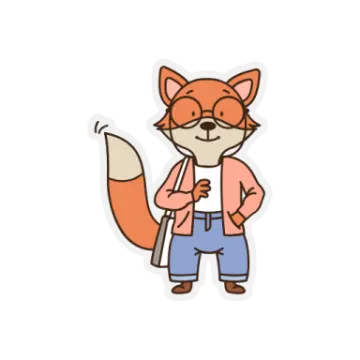 a cartoon fox wearing jeans and a pink jacket