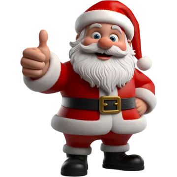 a 3d santa claus with a thumbs up