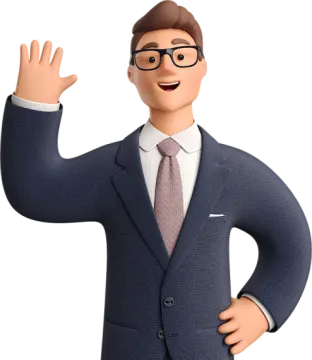 a 3d man in a suit and tie waving