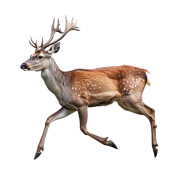 a deer running across a white background