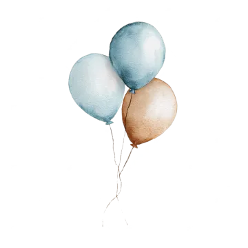 three blue and gold balloons on a white background