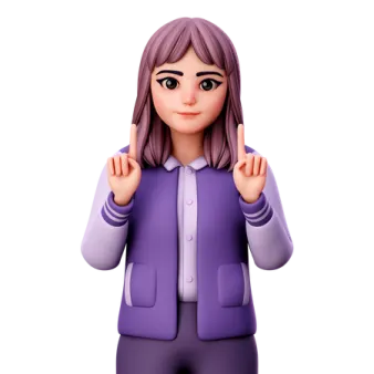 a woman in a purple jacket and white shirt