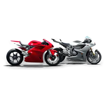 a red motorcycle sitting on top of a white surface
