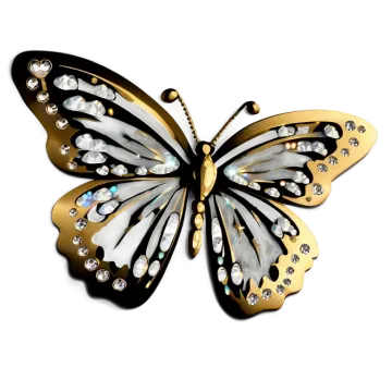 a black and gold butterfly with diamonds on it