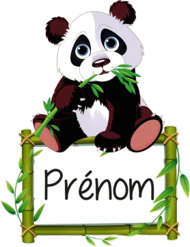 a panda sitting on top of a bamboo sign