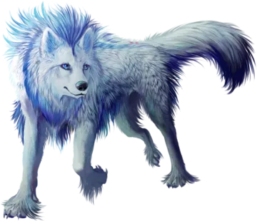 a drawing of a wolf with blue hair