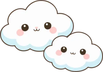 two white clouds with pink cheeks and eyes