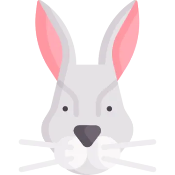 a white rabbit face with pink ears