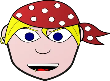 a pirate face with red and white polka dots