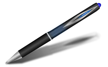 a black and blue pen on a white background