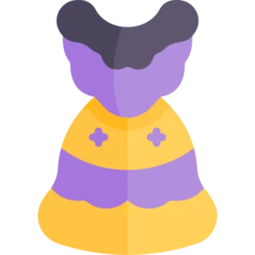 a purple and yellow dress on a white background