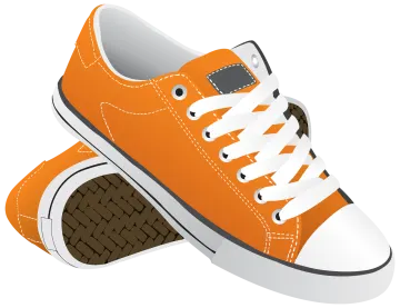 a pair of orange sneakers on a white background