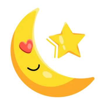a crescent with a star and a heart on it