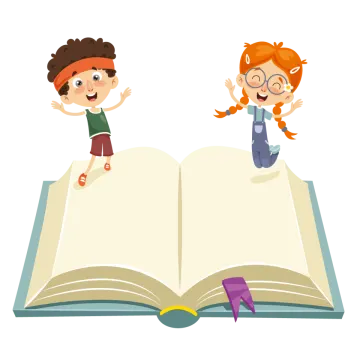 two children sitting on an open book