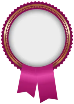 a pink ribbon with gold trim and a white background